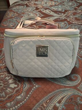 Paris Hilton Quilted Cream Cosmetic Crossbody with Gold Accents
